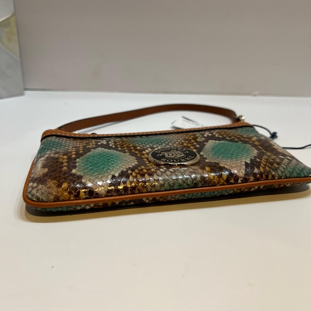 Dooney & Bourke Tan and Green Snake Print Clutch - Picture 13 of 13